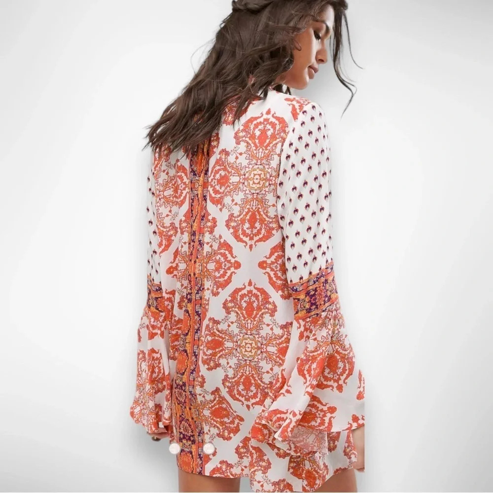 FREE PEOPLE Magic Mystery Boho Orange And Cream Tunic Dress XS‎ | EUC - Picture 6 of 8